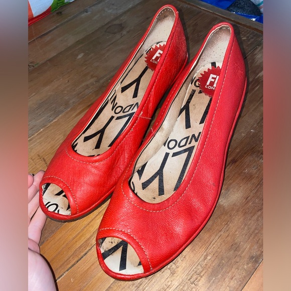 Fly London Red Wedge Shoes with Chunky Heel Staple Eclectic Bold Gently Used - Picture 12 of 14